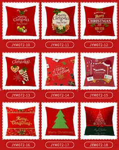 Detailed grid view of red Christmas pillow covers featuring festive trees and gingerbread man