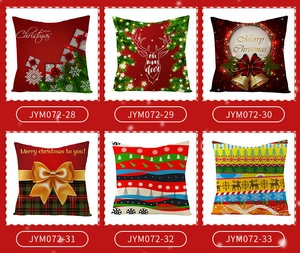 Detail view of six Christmas cushion cover designs with festive reindeer and tree patterns