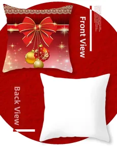 Vues détaillées recto-verso d'une taie d'oreiller rouge de Noël avec nœud et boules