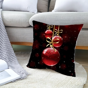 Housse de coussin de Noël avec boules rouges et texte Merry Christmas sur fond noir