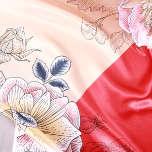 Elegant 90cm silk square scarf featuring detailed pink peony and rose floral patterns