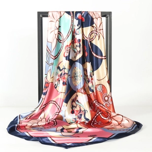 Oriental Art Print Square Scarf Satin Polyester Satiny Hair Wrap Ethnic Style Headscarf
