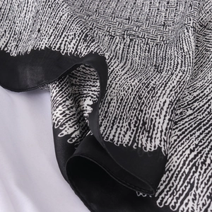 90cm black and white printed satin silk scarf with elegant vertical striped texture