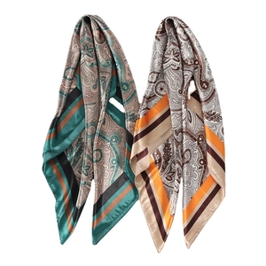 Classic 90cm paisley print satin square scarf in vintage bohemian style and glossy finish