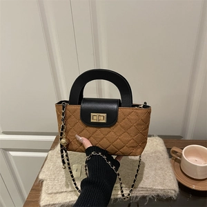 Borsa a Spalla da Donna Trapuntata a Rombi Blocco di Colore Piccola Borsa a Mano con Tracolla a Catena e Sfera Dorata