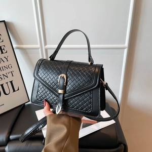 Borsa a Tracolla Retro in Pelle PU Intrecciata per Donna Borsa a Mano Minimalista con Fibbia in Metallo Dorato