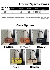Size chart and dimensions for matte suede handbag with color options and beads