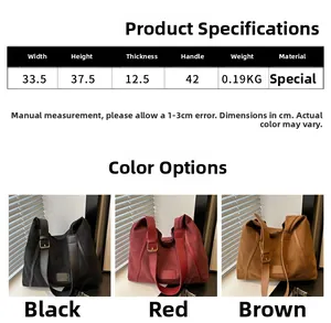 Detailed size chart and specifications for the large capacity vintage tote bag