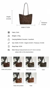 Gedetailleerde maatspecificaties en materiaaloverzicht voor de luipaard tote bag