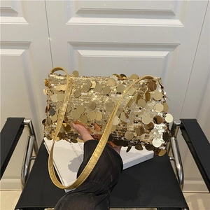 Trendy Sequined Shoulder Bag For Women Glitter Underarm Handbag Metallic Party Evening Fashion Small Square Chic Purse