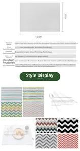 Detail view of 42x32cm striped linen placemat showing heat insulation and sizing info