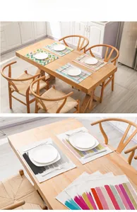 Detailed texture of cotton linen placemats with stripe and herringbone patterns