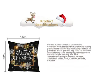 Detail view of 45x45cm black and gold Christmas pillowcase with snowflake pattern