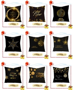 Matrix display of nine black Christmas pillow covers with gold festive prints and patterns