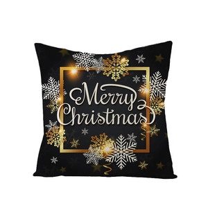 Black Christmas pillow case with golden snowflakes and Merry Christmas lettering