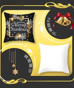 Vue détaillée de la taie d'oreiller Joyeux Noël noir et or avec motifs flocons