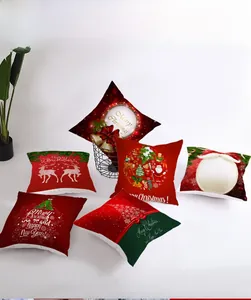 Set of six red and green Christmas peach skin throw pillow covers for home decor