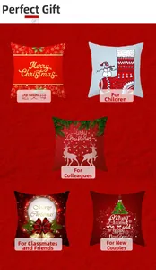 Detailed close-up of five Christmas peach skin pillow covers with festive holiday prints