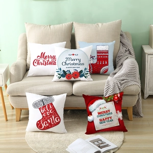 Set of 5 Christmas peach skin pillow covers with festive snowman and red holiday prints