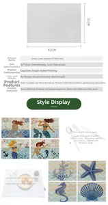 Detail view of 42x32cm heat-resistant cotton linen placemat with sea creature patterns