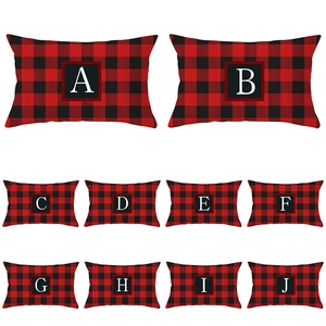 Christmas Buffalo Plaid Lumbar Pillowcase Letter Printed Peach Skin Velvet Cushion Cover For Sofa Couch Home Decor