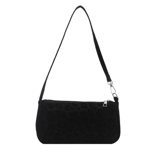 Chic black leopard texture shoulder bag for women with silver zipper and sleek strap