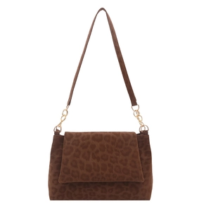 Stylish brown leopard print shoulder bag with gold chain and rectangular flap design