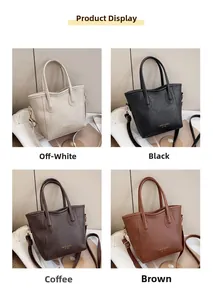 Detailed grid view of minimalist leather bucket bags in beige, black, brown, and coffee