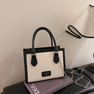 Fashion Checkerboard Crossbody Bag PU Leather Top Handle Shoulder Purse With Metal Chain Strap For Women Vintage Square Satchel