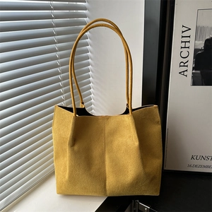 Women Large Capacity Synthetic Leather Tote Bag Retro Suede Texture Stitched Shoulder Bag For Commuting Casual Travel