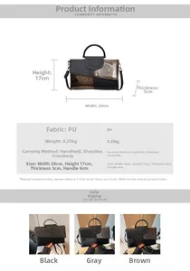 Detail showing dimensions of 28x17x5cm for the snakeskin texture PU leather handbag
