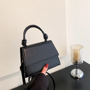 Sac à Épaule en Cuir PU à Motif Crocodile pour Femme Poignée à Nœud Rabat Sac Bandoulière Mode Urbaine Quotidien