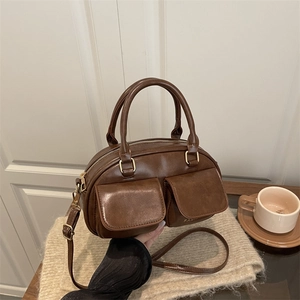 Sac à Épaule Sous le Bras en Cuir PU Rétro pour Femmes Mode Double Poche Grande Capacité Sac Fourre-tout Fermeture Éclair