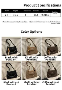 Vista dettagliata della borsa a tracolla con dimensioni specifiche e opzioni di colore
