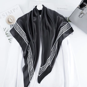 Women Square Scarf Satin Satin Feeling Polyester Greek Meander Pattern Head Wrap Shawl Elegant Fashion Accessories