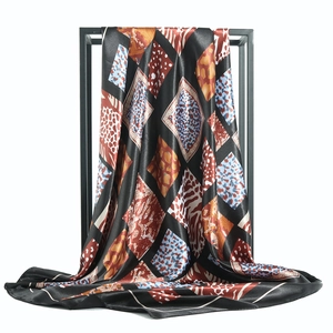 Women Large Square Satin Scarf Silk Feeling Headscarf Artistic Animal Print Leopard Zebra Patchwork Elegant Shawl Wrap