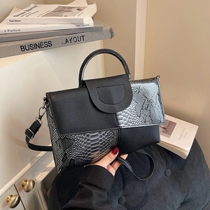 Women PU Leather Crocodile Snake Print Handbag Urban Simple Shoulder Crossbody Bag With Metal Handle For Everyday Banquet