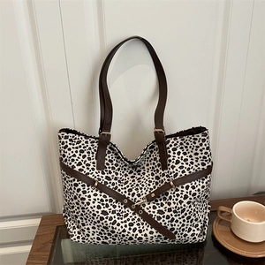 Sac Fourre-tout Vintage en Toile Imprimé Léopard pour Femmes Grande Capacité Sac à Bandoulière Décontracté Avec Sangles en Similicuir