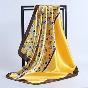 Elegant Vintage Floral Print Satin Square Scarf Satin Like Lightweight Headscarf For Women Fashion Neck Wrap Bandana