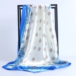 Marineblauer Vintage-Satin-Seidenschal mit Paisley-Muster für Damen 90x90cm Größe