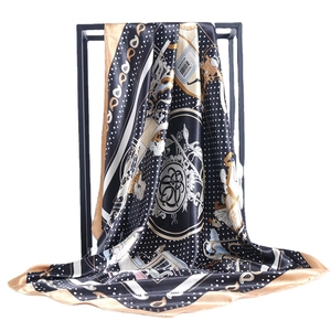 Vintage Horse Carriage Print Square Scarf Satin Polyester Satin Polka Dot Paisley Fashion Headscarf For Women