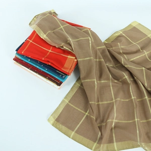 Checkered cotton silk scarf with gold lurex metallic thread in assorted colors