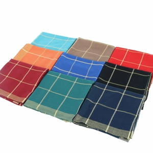 Cotton silk scarf with gold thread plaid patterns in nine assorted vibrant colors