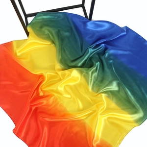 Rainbow gradient silk satin scarf 90x90cm with vibrant multicolor transition and pearly sheen