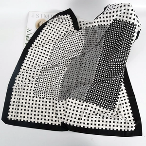 Classic black and white checkered 90x90cm twill satin square scarf for women