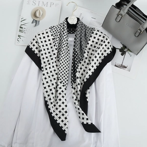 Women Elegant Grid Print Square Scarf Satin Like Satin Large Shawl Fashion Minimalist Headscarf Wrap