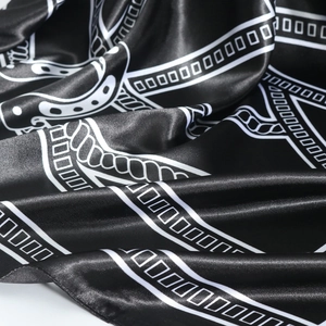 Minimalist black and white chain print satin silk scarf with modern geometric patterns