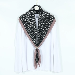 Leopard print cotton linen square scarf with pleated pink border and gold buckle