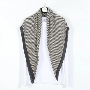 Striped geometric pleated scarf 100x100cm cotton linen shawl for autumn and winter