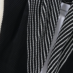 Pleated cotton linen square scarf with classic black and white vertical stripe pattern